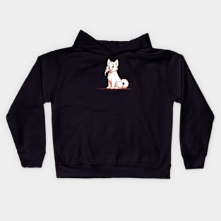 White Dog Eating Pizza Kids Hoodie